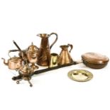 A collection of 18th and 19th century copper and brass wares, to include a brass tankard,