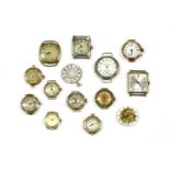 Fourteen various wristwatch movements, some gold