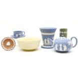 A quantity of Wedgwood Jasperware, to include bowls, plates, a teapot, a posy vase, etc