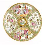 A Chinese famille rose plate, mid-19th century, painted with figures, birds and flowers in shaped
