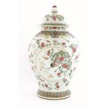 A Chinese famille rose vase and cover,late Qing dynasty, painted with pheasants, egrets and peacocks