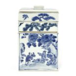 A Japanese blue and white stacking box and cover,early 20th century, of square form imitating