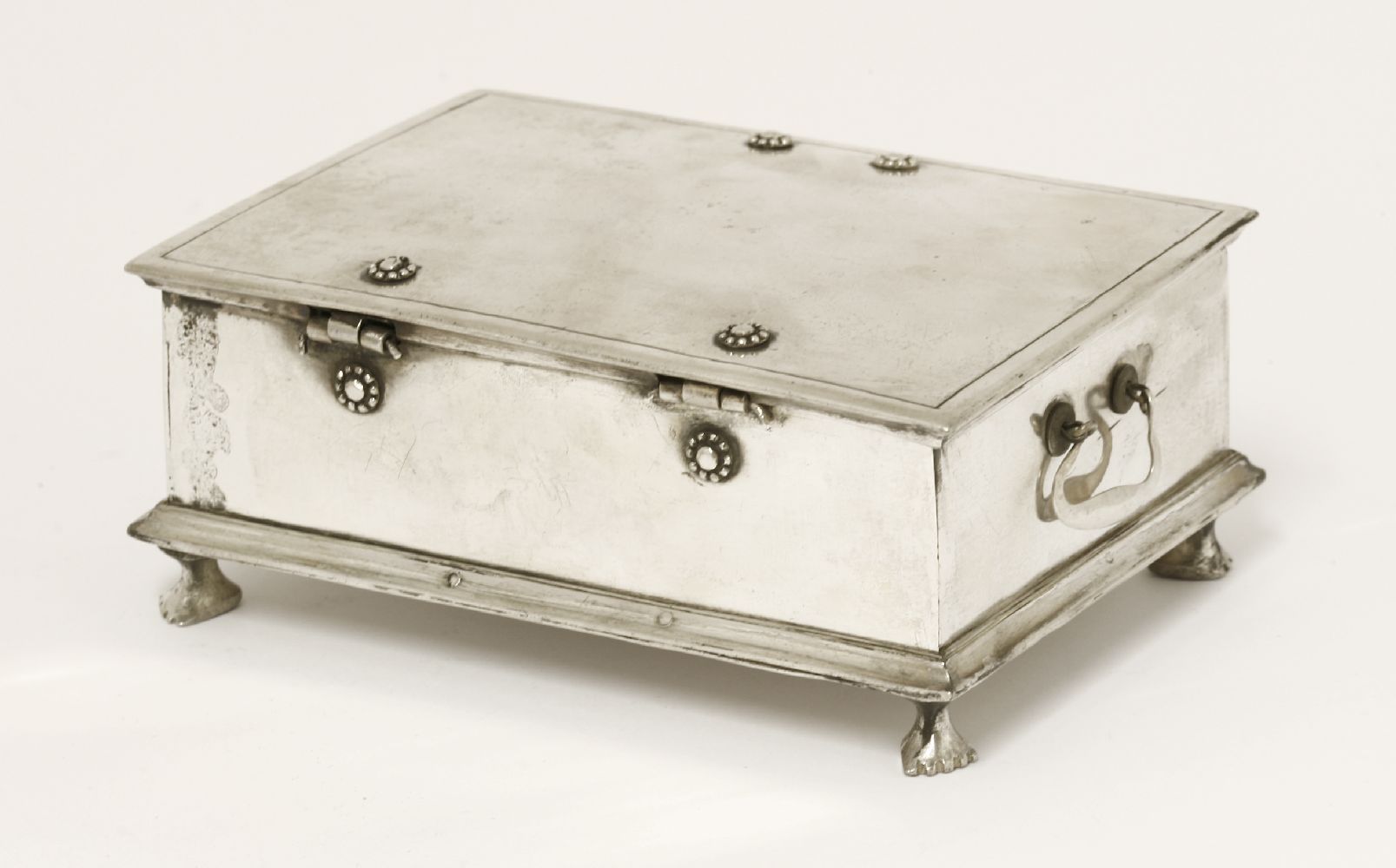 A Thai silver box and hinged cover, late 19th century, of rectangular form with loop handles, on - Image 3 of 3