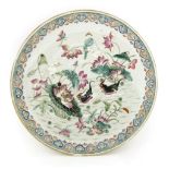 A Chinese famille rose charger, c.1900, painted with mandarin ducks and egrets in a lotus pond, a