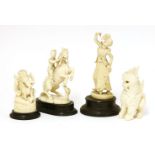 A collection of four ivory carvings,c.1900, comprising:a South-East Asian girl controlling a rearing