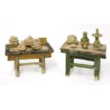 Two Chinese models of altar tables,Ming dynasty (1368-1644), 23 and 25cm wide,three models of