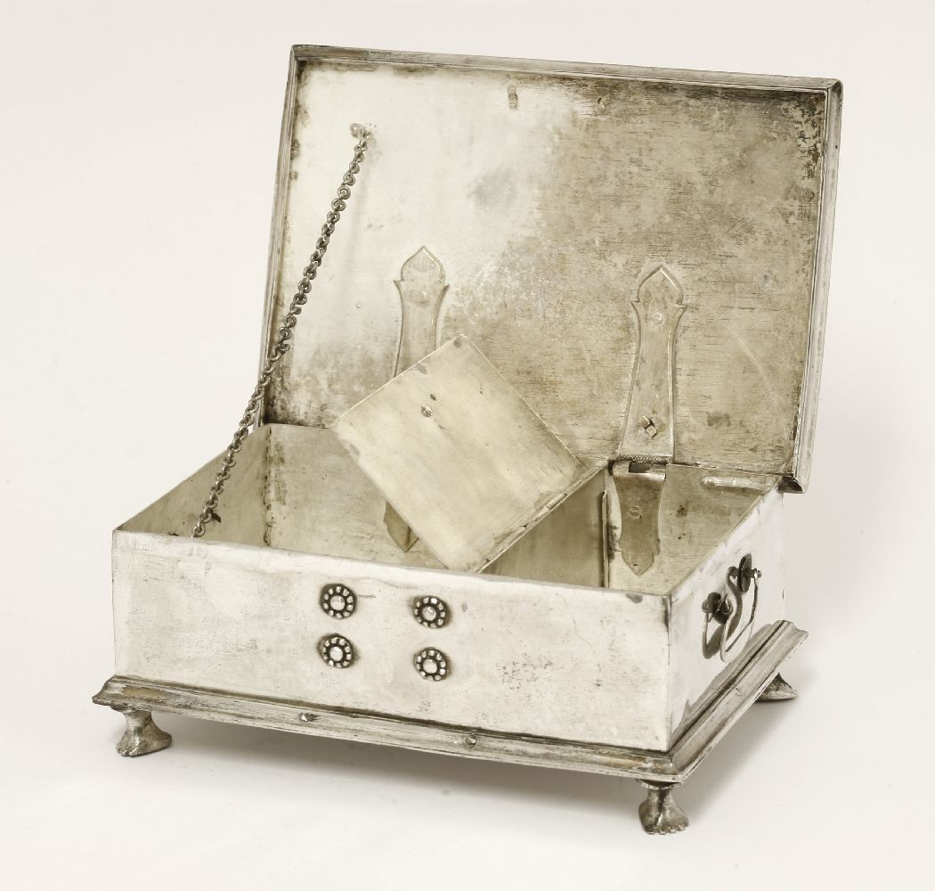 A Thai silver box and hinged cover, late 19th century, of rectangular form with loop handles, on - Image 2 of 3