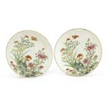 A pair of Chinese famille rose dishes,Republic period (1912-1949), of lobed circular form, painted