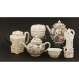 A collection of Chinese tea wares, 18th century, comprising: a blanc de Chine hexagonal coffee pot