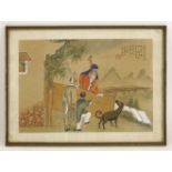 Three Chinese paintings,late 19th century, by Lin Chaohou, one with a literatus in his study,