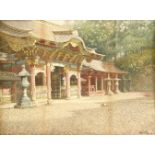 A Japanese watercolour painting,by Bunsai Loki (1863-1906), depicted Taiyuinbyo in Nikko, Japan in