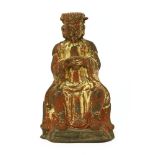 A Chinese bronze official, late Ming/early Qing dynasty, wearing a long robe, seated with a hu in