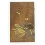 A Japanese lacquered panel,Meiji period (1868-1912), of an octopus tangling a fisherman between