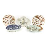 A collection of Chinese porcelain, late 19th century and later, four dishes of quatrafoil form,