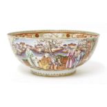 A Chinese Canton enamelled bowl,18th century, in the mandarin palette, painted with figures in a