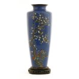 A Japanese cloisonné vase,c.1900, with birds amongst blossoming prunus tree and chrysanthemum