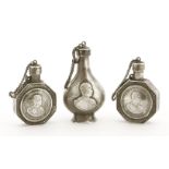A pair of Thai silver scent bottles,19th century, each in the shape of an octagonal moon flask,