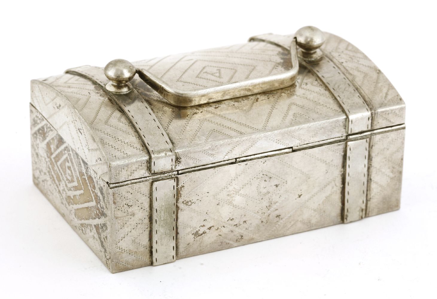 A Thai silver casket,c.1900, engraved with symmetrical lines, each side individually monogrammed ' - Image 2 of 2