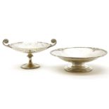 A silver pierced comport, with twin handles, Sheffield, 20cm diameter, and a low comport, 21cm