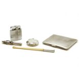 A silver cigarette case, together with a silver and ivory cheroot holder, lighter, propelling pencil
