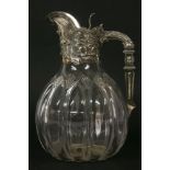 A silver mounted glass and claret jug, by J G and S, Birmingham 1891, 20cm high