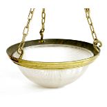 A brass and glass-mounted plafonnier, 47cm diameter