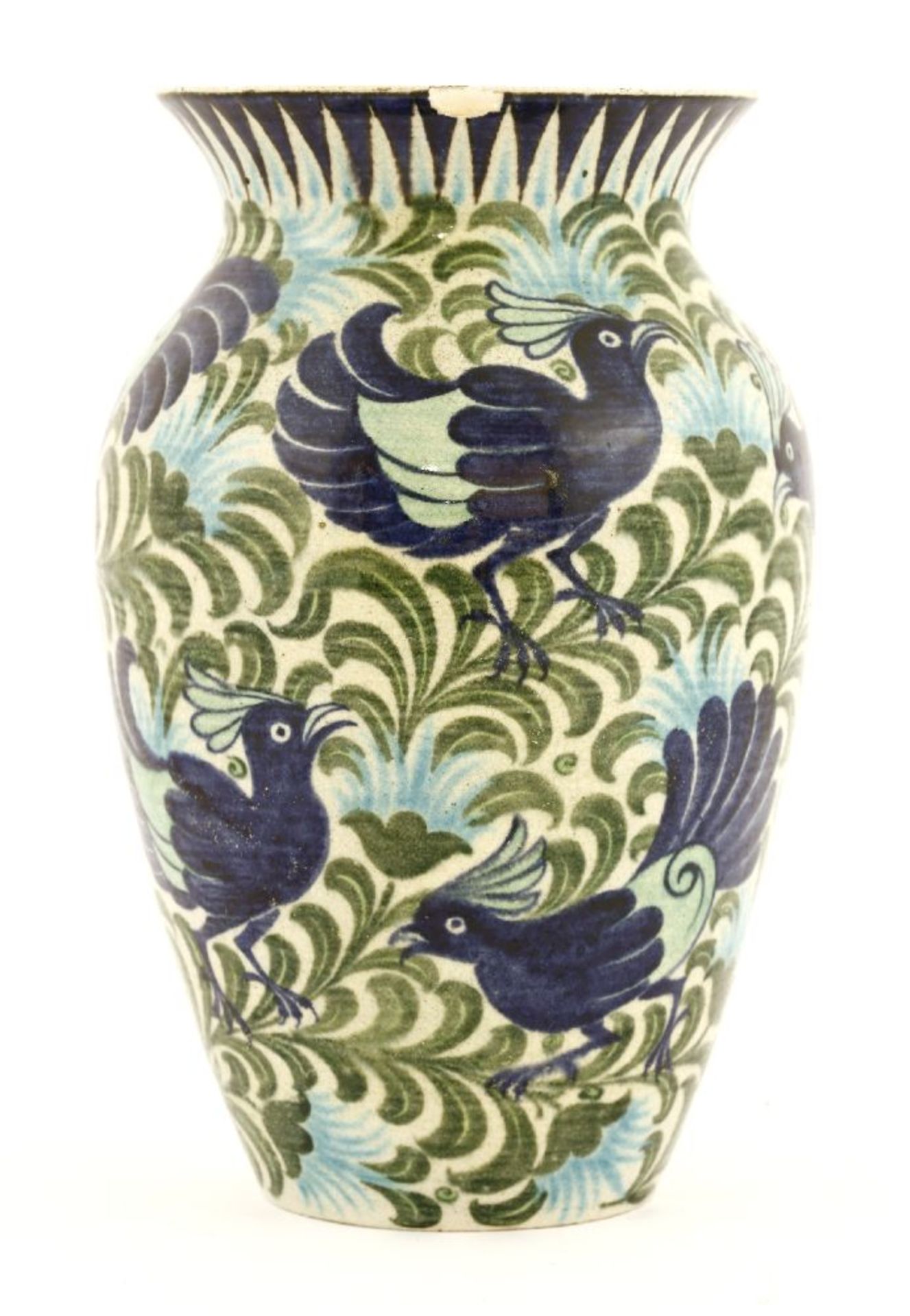 A William De Morgan 'Persian' vase,by Joe Juster, of baluster shape, painted all-over with exotic