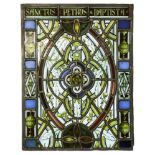 A stained glass panel,c.1890-1900, attributed to Thomas William Camm (1839-1912), with a motto '
