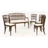A Secessionist salon suite, designed by Gustav Siegel for J & J Kohn, comprising four chairs and a