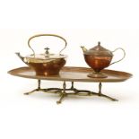 A W A S Benson copper and brass warming tray,59cm wide36cm deep,a Benson silver-plated kettle,with a