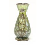 A Loetz iridescent glass and silver-mounted glass vase, of tapering form with a flared neck, with