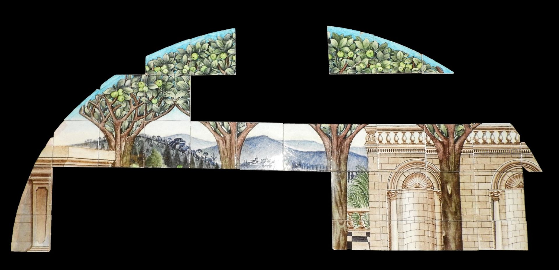 A William De Morgan arched tiled wall panel, attributed to Halsey Ricardo (1854-1928), incomplete,