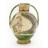 A 'Pisa' pottery vase,with sgraffito decoration of a man drawing his sword whilst staring into the