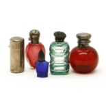 A 19th century ruby glass scent bottle, with silver top, a 19th century ruby glass scent bottle of