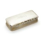 A Regency silver and silver gilt interior rectangular snuff box, by Nathaniel Mills, having scroll