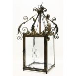 A hall lantern with engraved glass panels, 60cm high