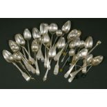 A quantity of silver teaspoons, to include Victorian examples together with a set of silver coffee