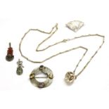 A collection of costume jewellery, to include a silver Scottish pink and yellow quartz stone open