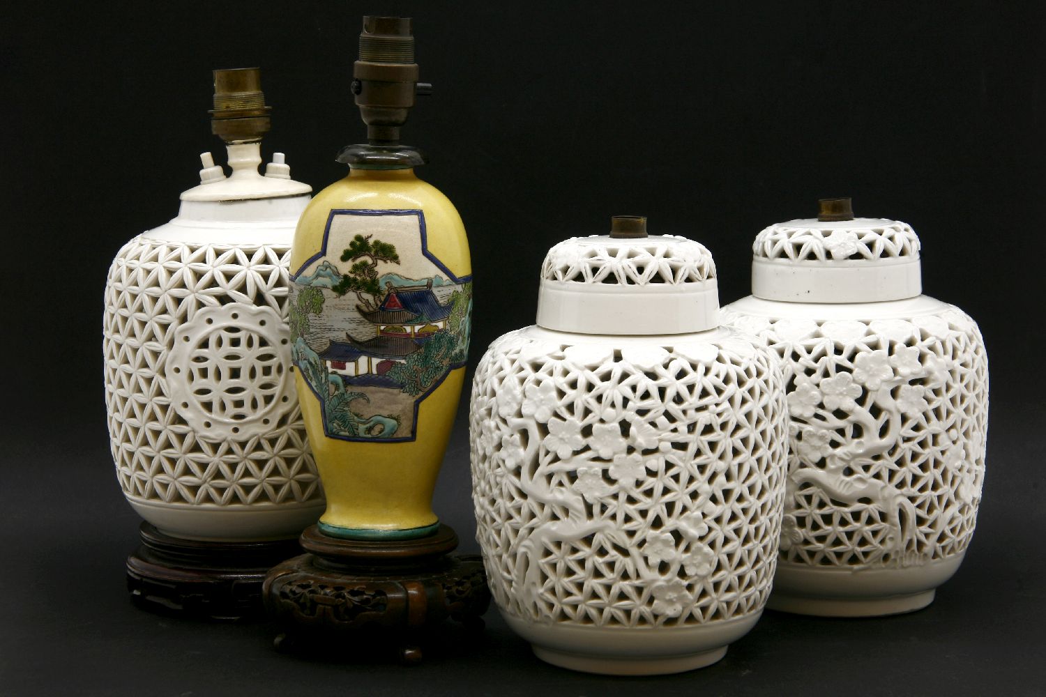 Four Chinese table lamps, 29cm high