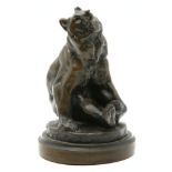 A resin bronze bear by George Gardet (1863-1939), of a seated bear on circular plinth base