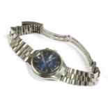 A gentlemen's stainless steel Seiko Bellmatic bracelet watch, 1970, blue dial, baton numerals, day