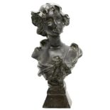 An Art Nouveau style bronze bust of a young woman, 43 cm high