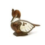 A modern Chinese hardwood and mother of pearl inlaid figure of a duck, 22 cm high