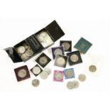 Coins, a collection of coins to include pre-1947 threepences, a 1921 Florin, commemorative crowns,