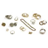 Assorted jewellery and wristwatches, to include a front and back locket, a pair of 9ct gold hollow