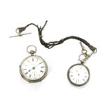 A Victorian silver cased open faced pocket watch, the white enamelled dial with Roman numerals,