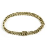 A Continental yellow metal hollow curb link bracelet, with concealed box clasp, marked 33311.11g