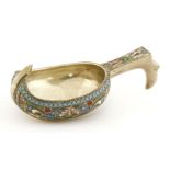 A Russian silver and enamelled kovsh, 84 standard, possibly by Maria Vasilbeuna Semenova, 10cm long