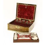 A George IV gentleman's rosewood and brass bound toilet box,various makers, London 1824/25,fitted