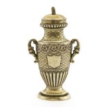A William lV silver gilt urn-shaped vinaigrette,Joseph Willmore, Birmingham 1831,the hinged cover